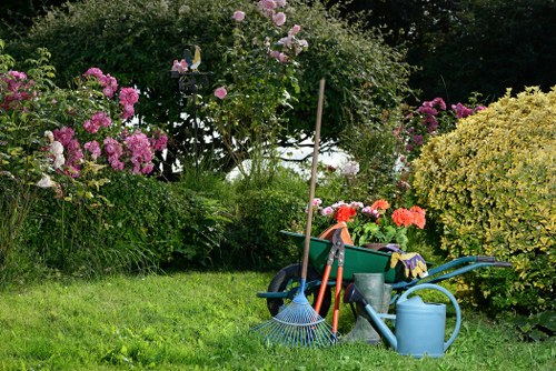 Stump grinding equipment at work in a Sutton garden